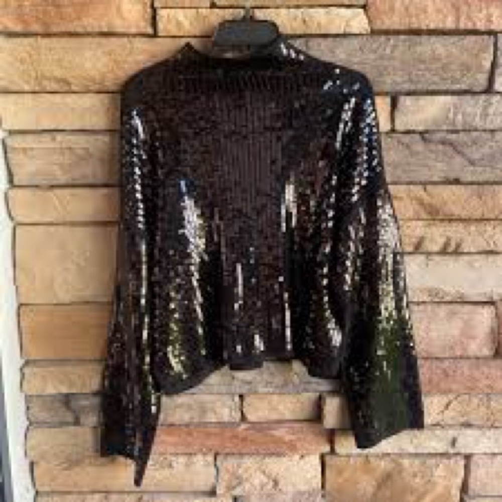 Marled Black Sequin Front Sweater